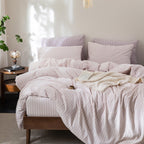 FOSSA Duvet Cover Set 100% Washed Cotton Linen Feel Queen