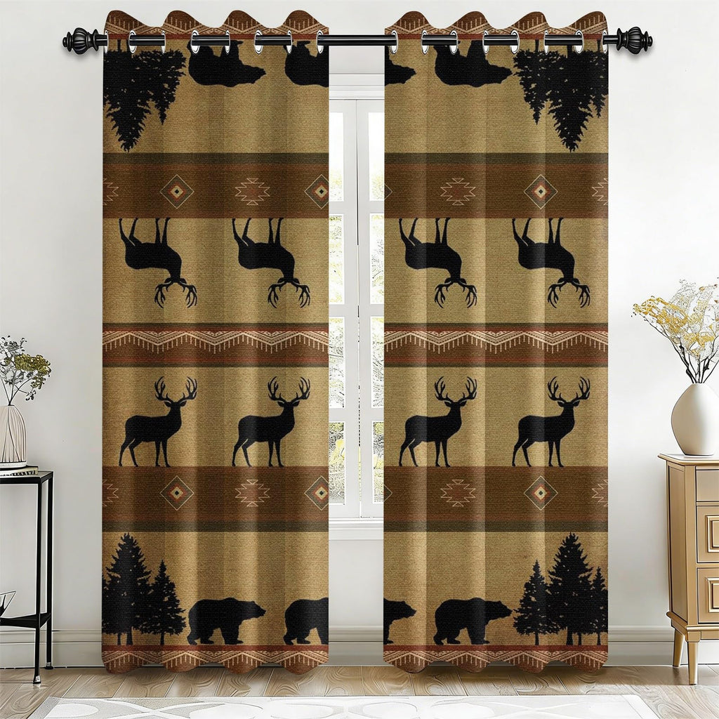 Rustic Farmhouse Cabin Blackout Curtains for Living Room, 96 Inch Long 2 Panels, Woodland Animal Bear Deer Curtains, Retro Country Style Patchwork Plaid Bedroom Window Drapes Treatment