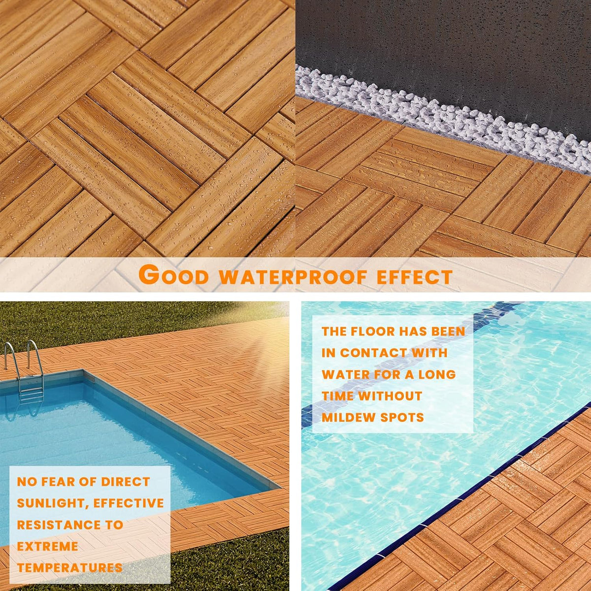 54 PCS Acacia Wood Interlocking Deck Tiles - 12"x12" All Weather Waterproof, Indoor Outdoor Patio Flooring for Balcony, Backyard, Poolside
