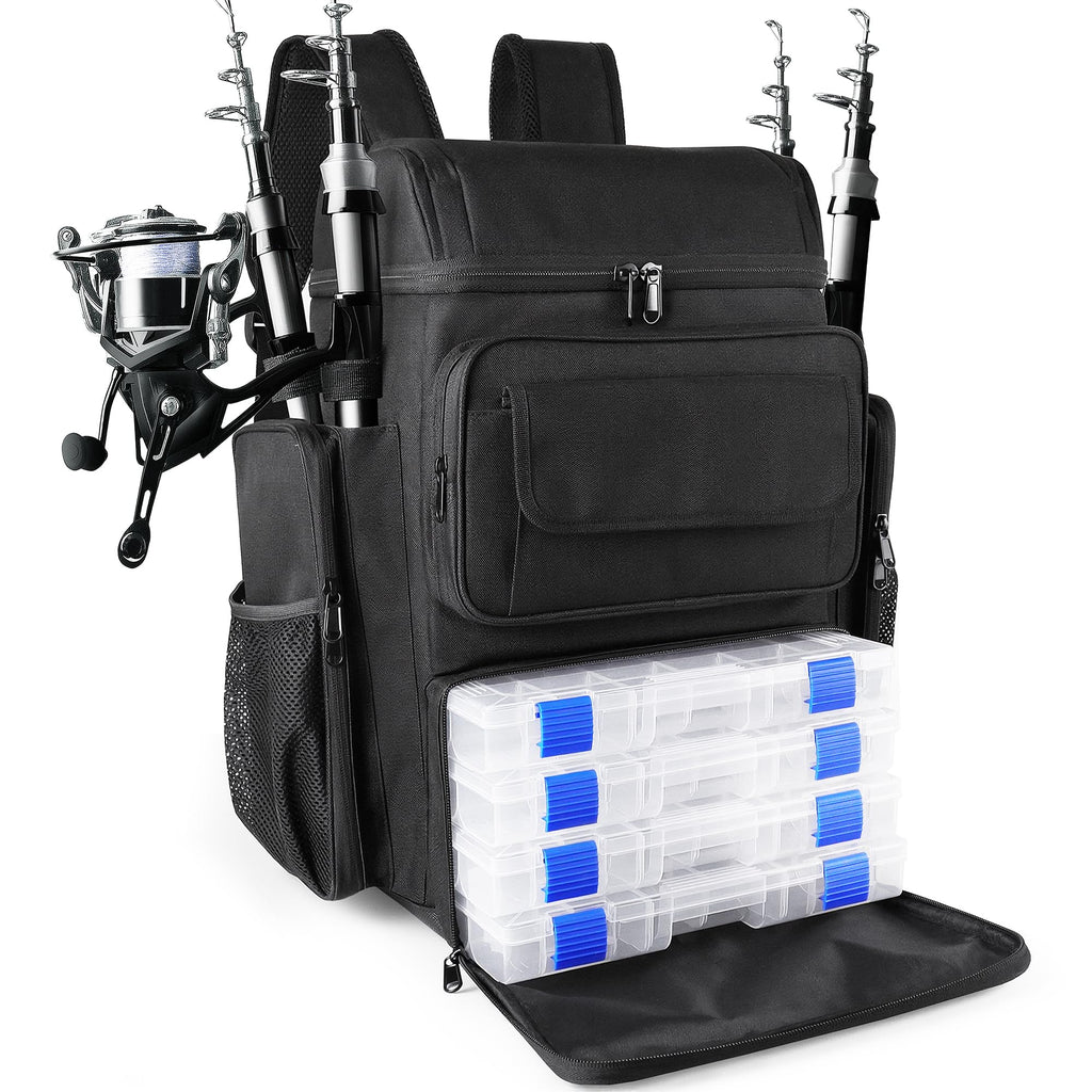 Fishing Tackle Backpack With Rod Holders,45L Large Tackle Bag & Fishing Tackle Backpack for Fishing,Camping, Hiking,Camouflage Blue