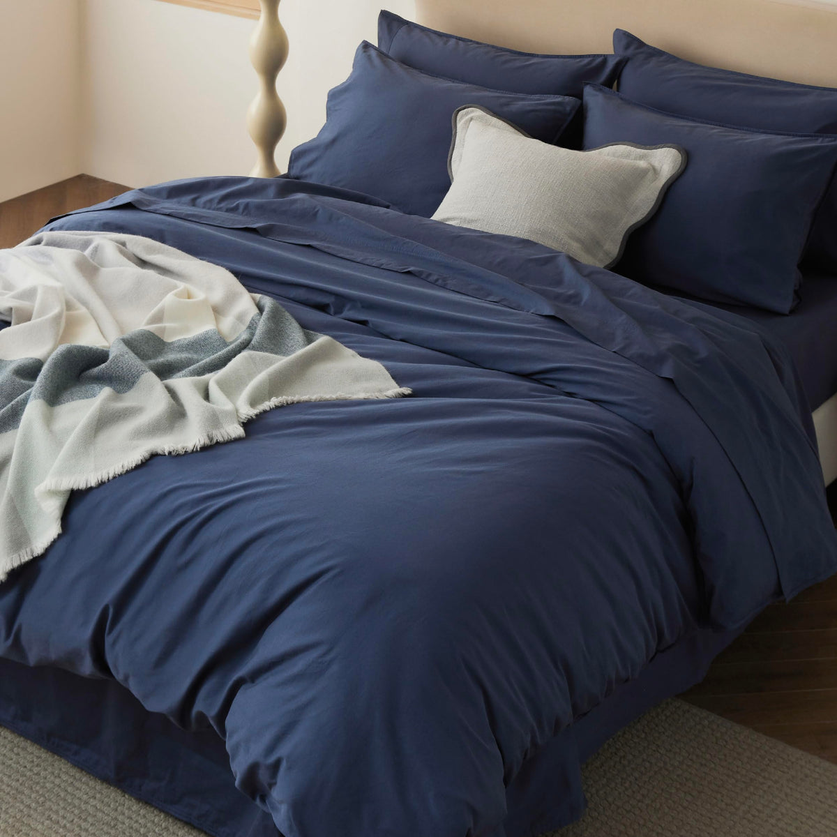 Double Stitch GOTS Organic Cotton King Duvet Cover, Washed 300TC, Greige
