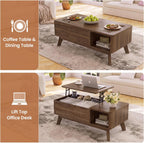 Lift Top Coffee Table, Fluted Hidden Storage Table for Living Room, Walnut
