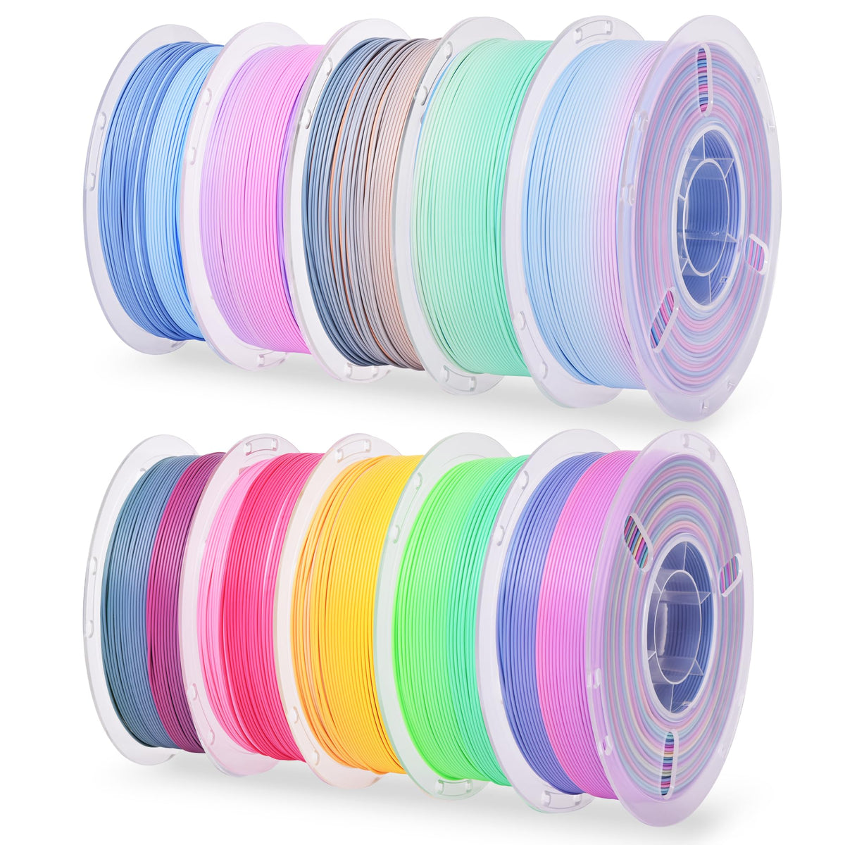 RAMBERY Silk Rainbow PLA 3D Printer Filament Bundle, 10 Colors Total 10kg, 1.75mm Multicolor Gradient 3D Printing Filament for Most FDM 3D Printers, 1KG Spool (2.2lbs) x 10 PCS