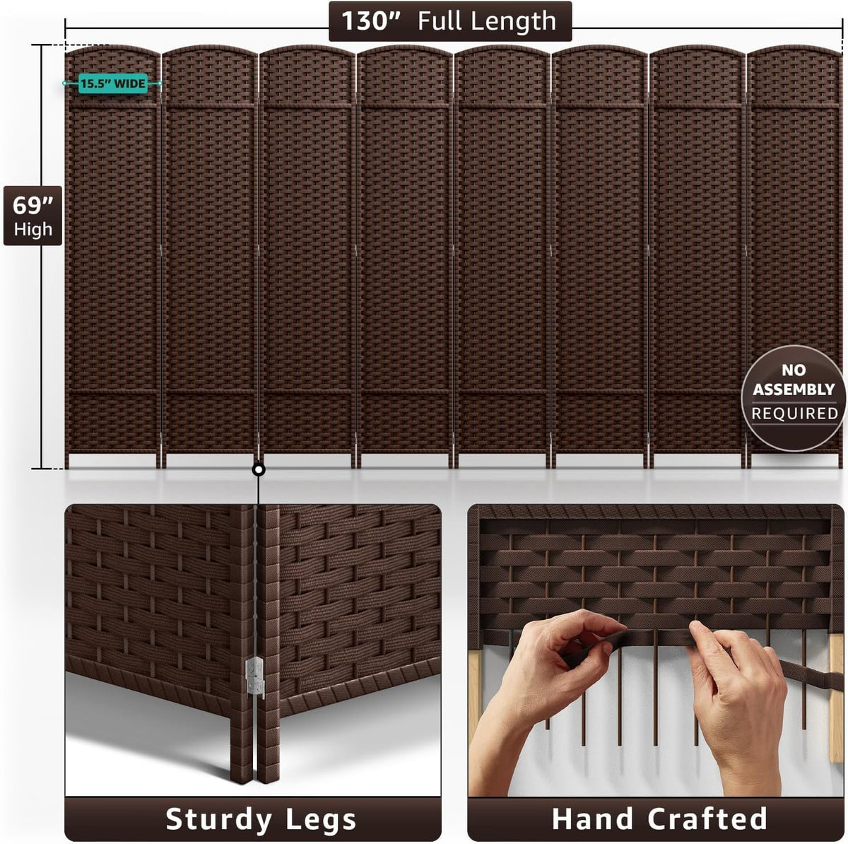 Sorbus Foldable Room Divider, Mesh Privacy Screen (8 Panel, Chocolate)