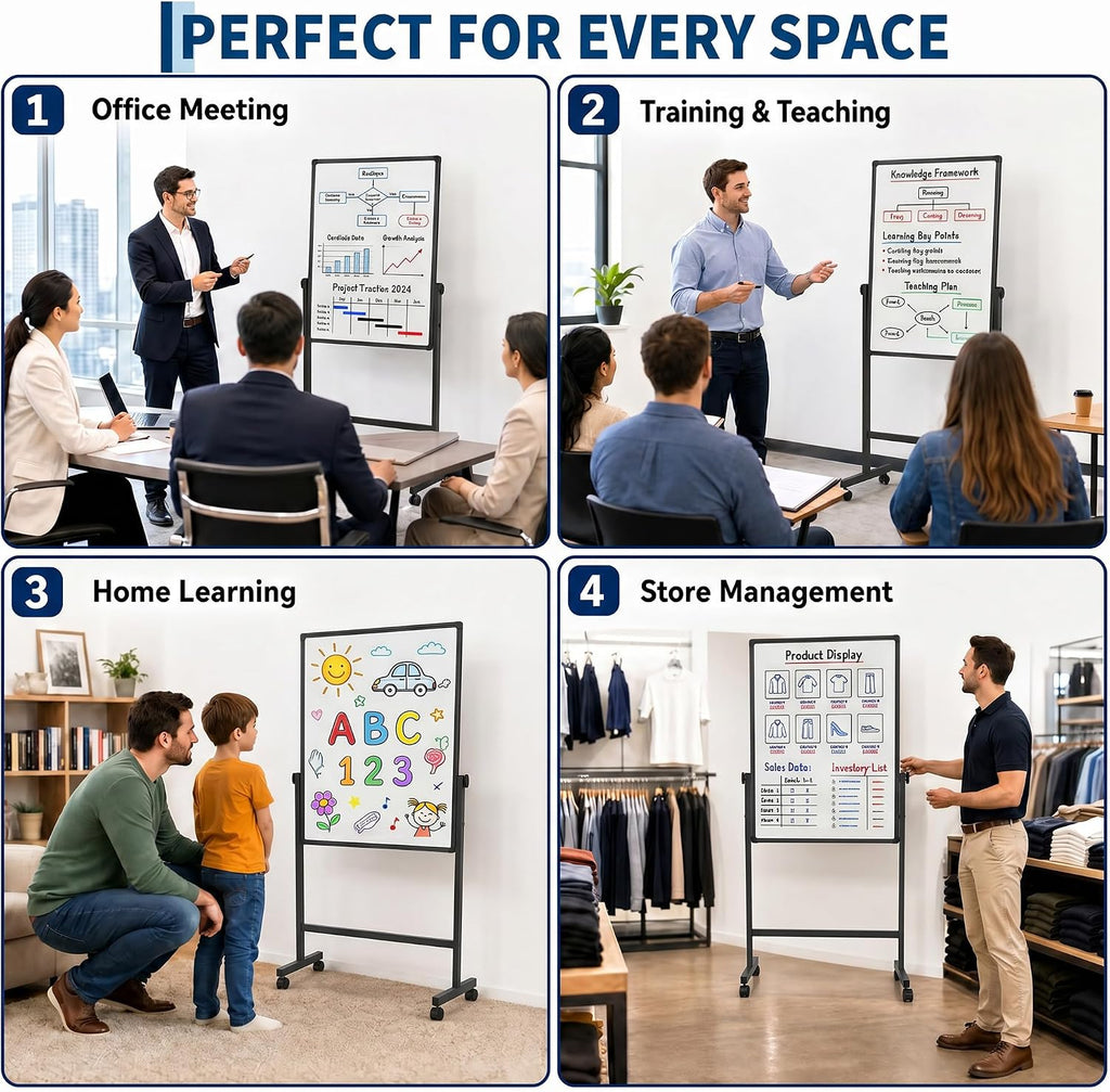 Double-Sided Magnetic Dry Erase Rolling Whiteboard on Wheels