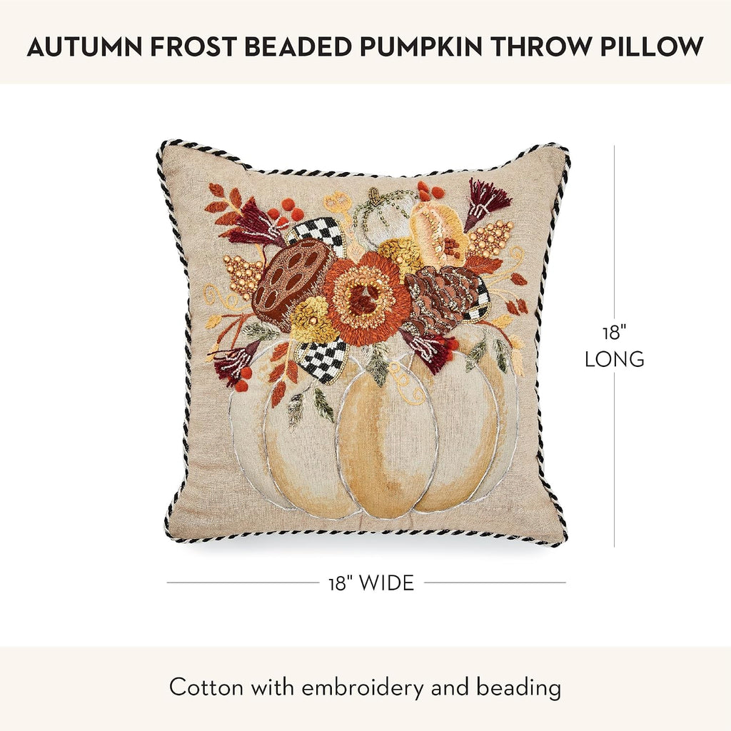 MACKENZIE-CHILDS Throw Pillow, 18x18, Autumn Frost Beaded Pumpkin