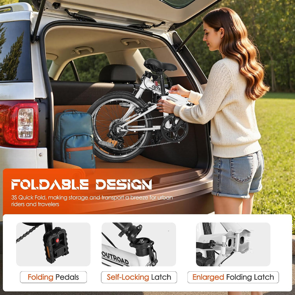 Superday 20 Inch Folding Bike, 7-Speed Lightweight Foldable Bike for City Commuting, Folding Bicycle with V Brake Adjustable Stem, Folding Bikes for Adults/Men/Women/Teenagers(Black/White/Blue/Pink)