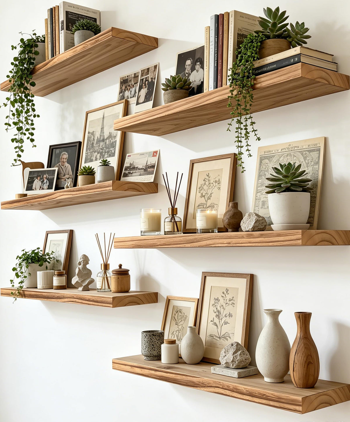 48 Inch Rustic Wood Floating Shelves Farmhouse Wooden Wall Shelves for Bathroom Bedroom Living Room Kitchen Office Set of 4 Light Brown