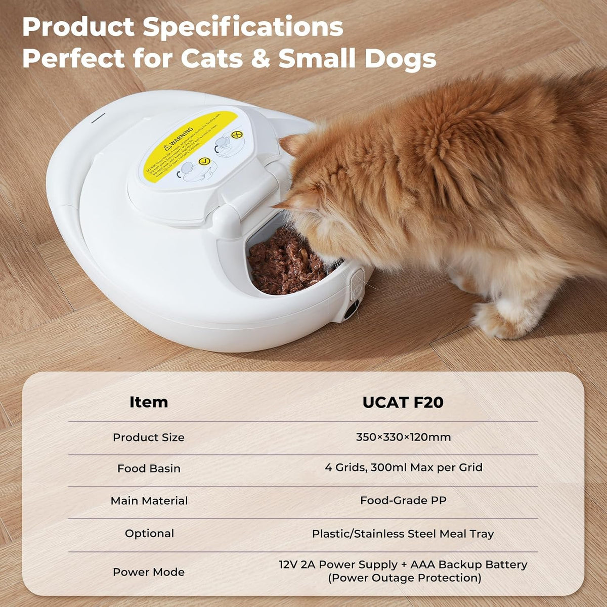 UBPET Smart Automatic Cat Feeder with Cooling & Heating, APP Control Dual-Temp Feeder for Wet/Dry/Raw Food, 24H Freshness, 4-Grid Tray, Anti-Pinch for Cats & Small Dogs (2-10kg)