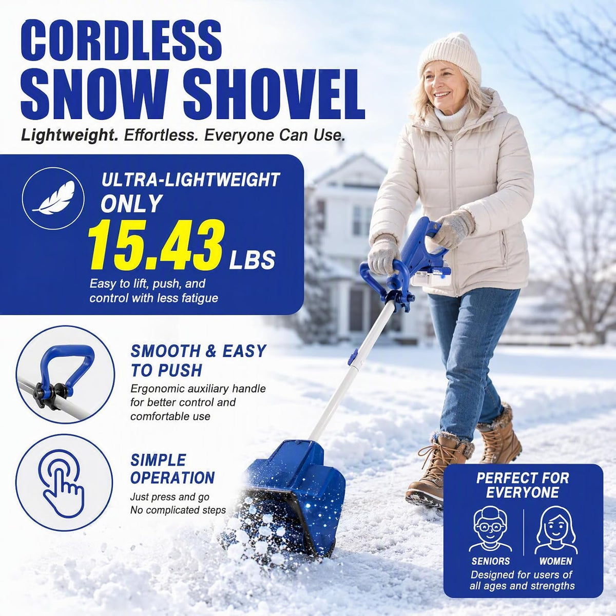 Cordless Snow Shovel, Electric Snow Blower Rechargeable Snow Thrower Snow Sweeper 11.02 Inch Wide w/4.0Ah Lithium Batteries with Ten Cells for Quickly Remove Both Thin & Thick Snow Cover