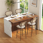 63" Large Imitation Marble Dining Table for 4-6 People, with LED Lights