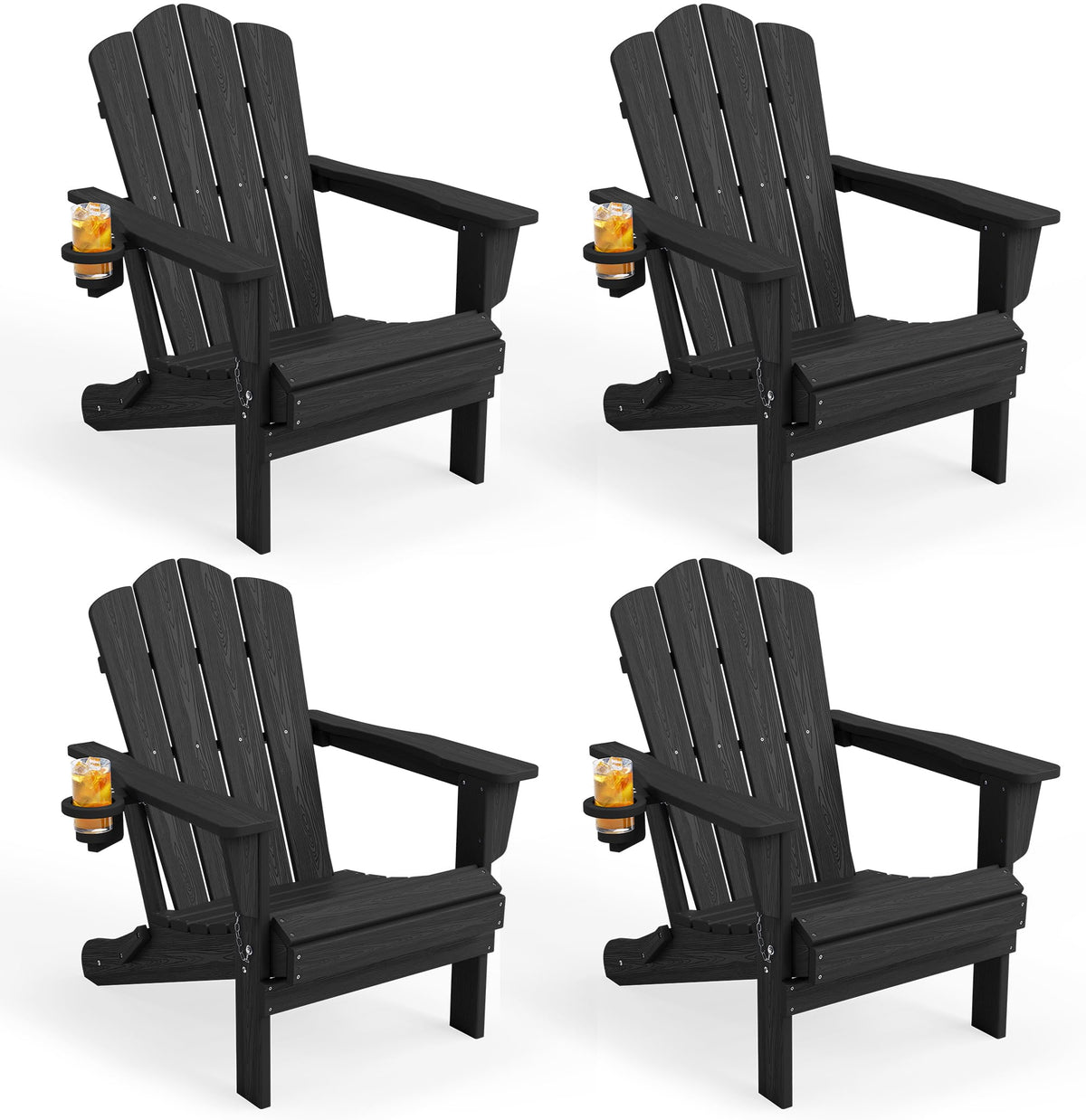 KINGYES Folding Adirondack Chair Set of 4 with Cup Holder, Navy