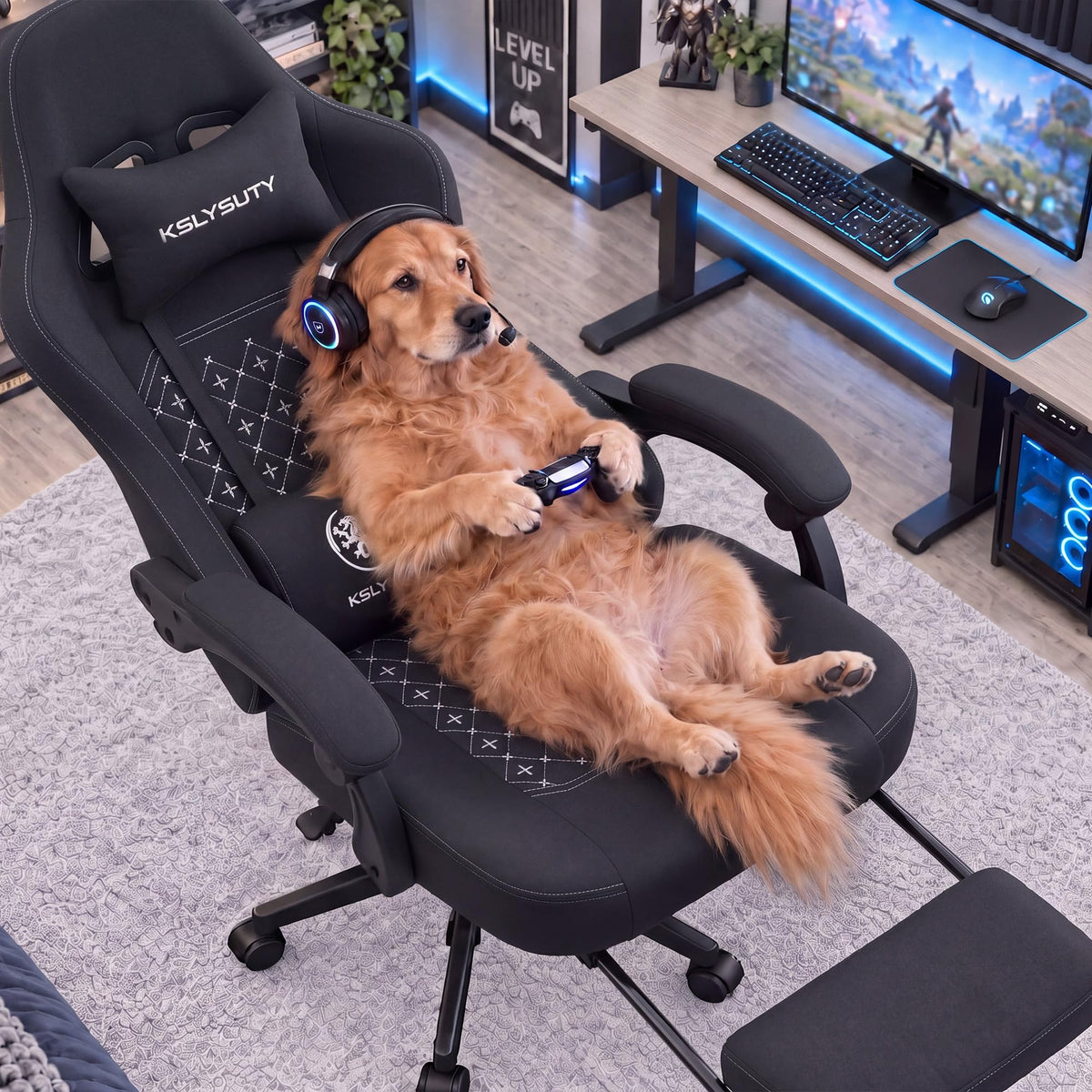 Desk Computer Gaming Chair - High Back Ergonomic Office Chair with Footrest and Lumbar Support, Swivel Comfy Home Gamer Video Game Chairs with Pocket Spring Cushion for Adults (White Leather)