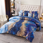 PERFEMET 6 Piece Teal King Size Comforter Set Watercolor Marble Bedding Set