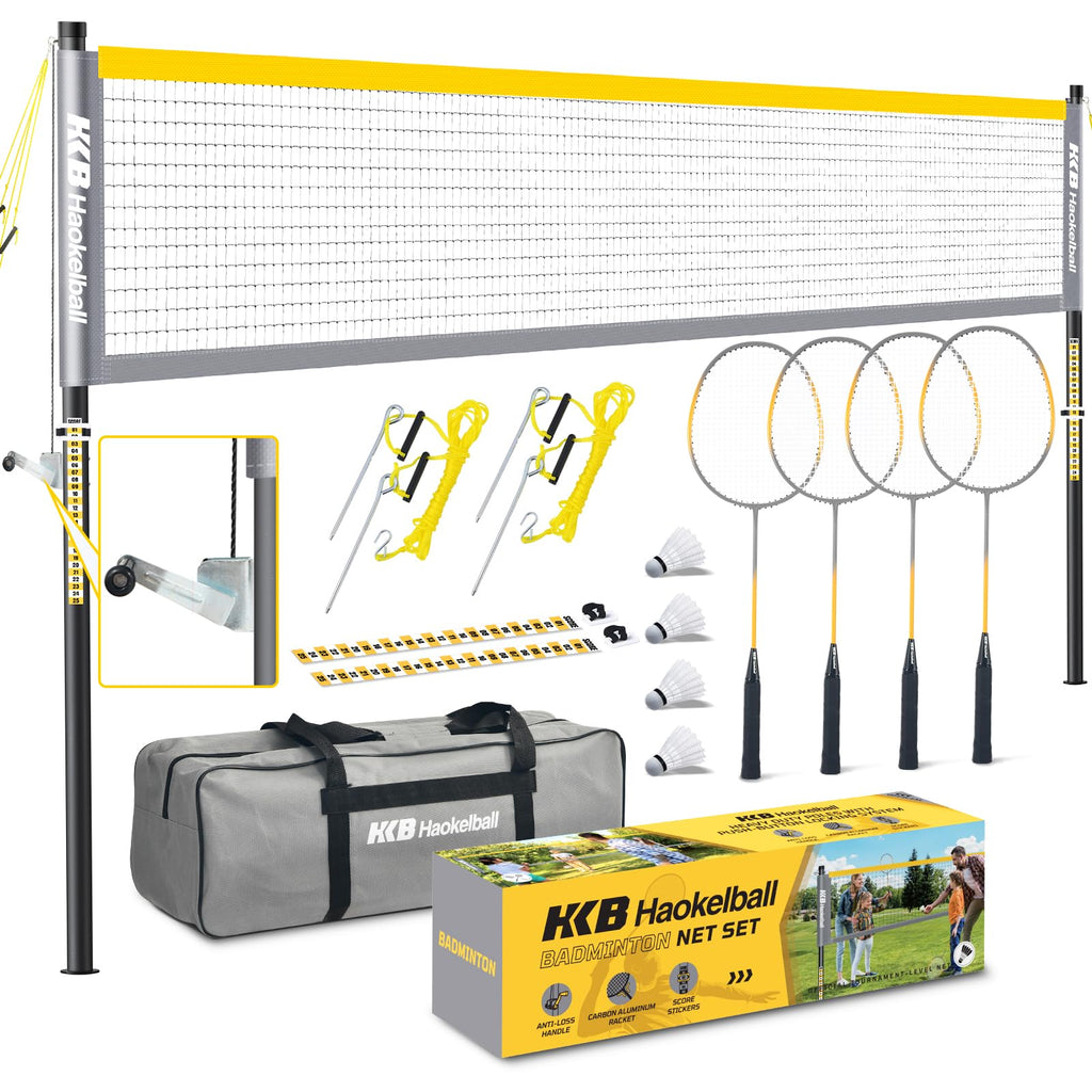 Haokelball Badminton Set with Net Rackets Shuttlecocks for Backyards Games