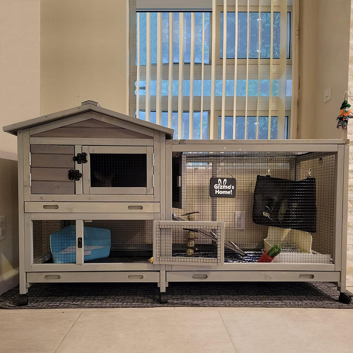 GUTINNEEN Rabbit Hutch Indoor Outdoor Bunny Cage Upgrade Large Space for Rabbit,Guinea Pig,Bunny and Other Small Animals,On Wheels Move Easily.