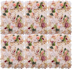 Pink Yellow Flower Wall Panels, Artificial Peony Rose Backdrop, 6Pcs 3D Silk Floral Panels for Wedding Decor, Party Background, Home Wall Decoration (40x60cm)