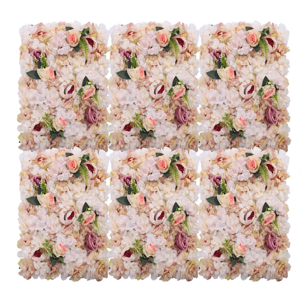 Pink Yellow Flower Wall Panels, Artificial Peony Rose Backdrop, 6Pcs 3D Silk Floral Panels for Wedding Decor, Party Background, Home Wall Decoration (40x60cm)
