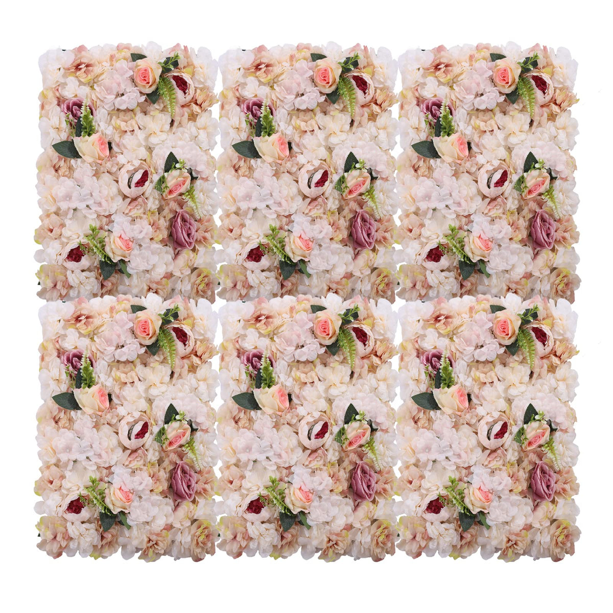 Pink Yellow Flower Wall Panels, Artificial Peony Rose Backdrop, 6Pcs 3D Silk Floral Panels for Wedding Decor, Party Background, Home Wall Decoration (40x60cm)