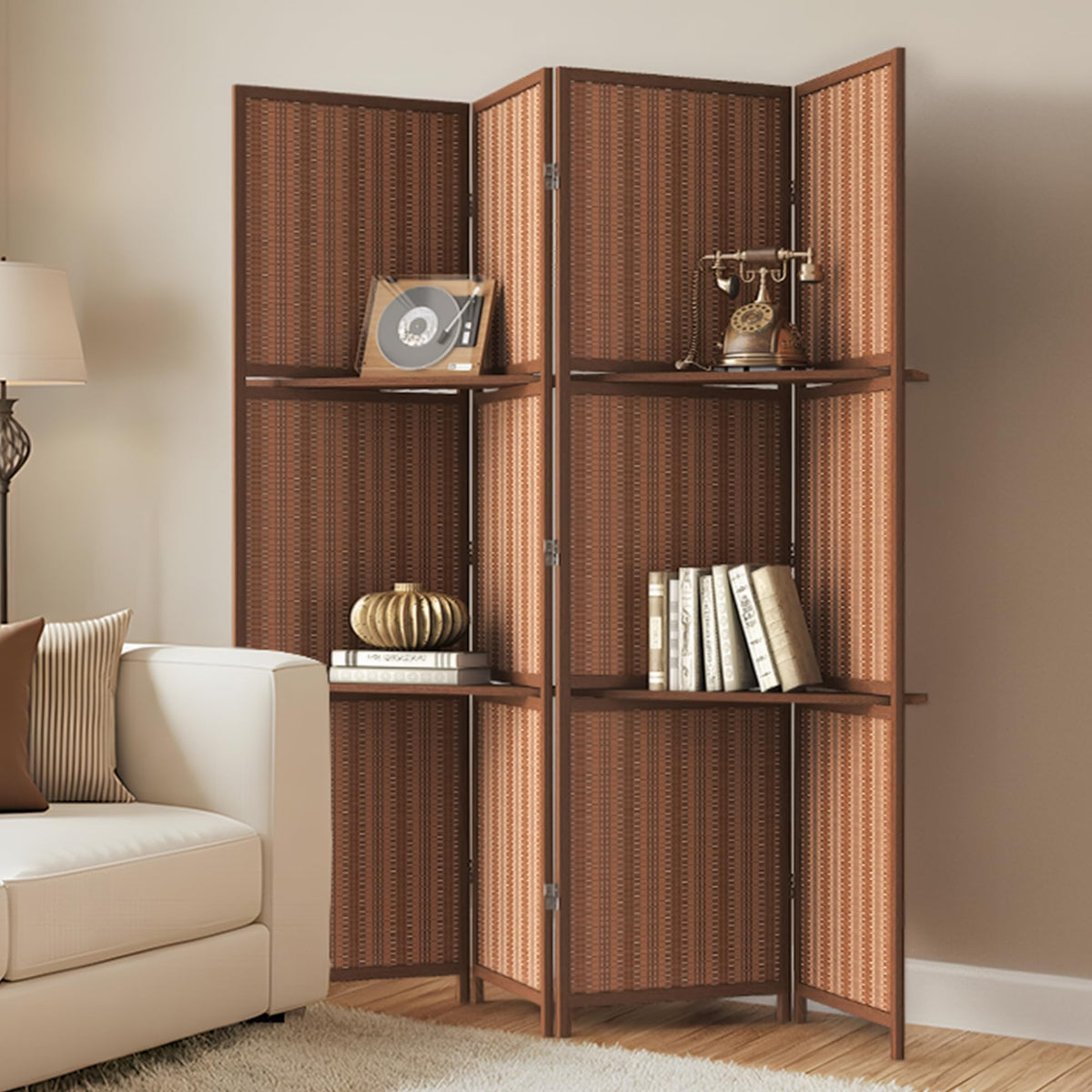 JOSTYLE 6 Panel Folding Privacy Screen 6ft Bamboo Freestanding Room Divider