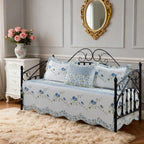 HESTIN 4Pcs Sky Blue Scallop Daybed Cover Set 75"x39" Petunia Embroidery