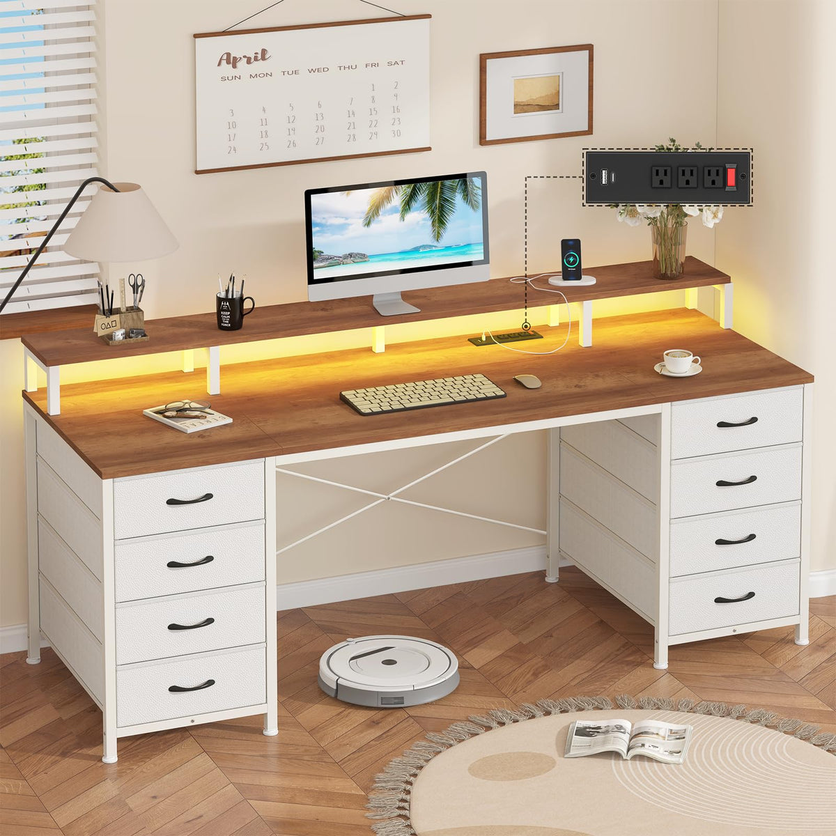 50 Inch Computer Desk with 8 Drawers for Home Office, Bedroom, Living Room