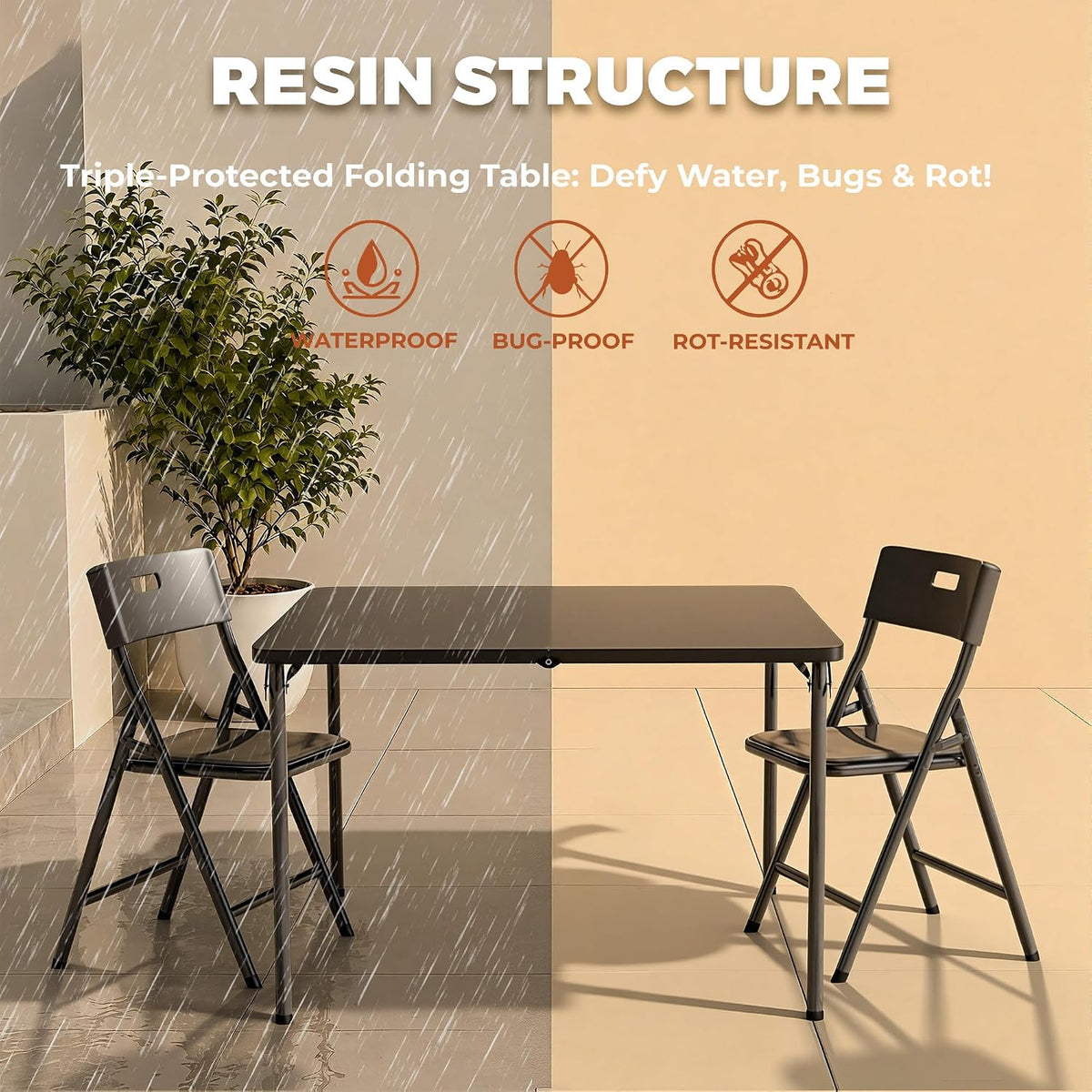 Folding Card Table and Chair Set of 5, Weather‑Resistant & Durable