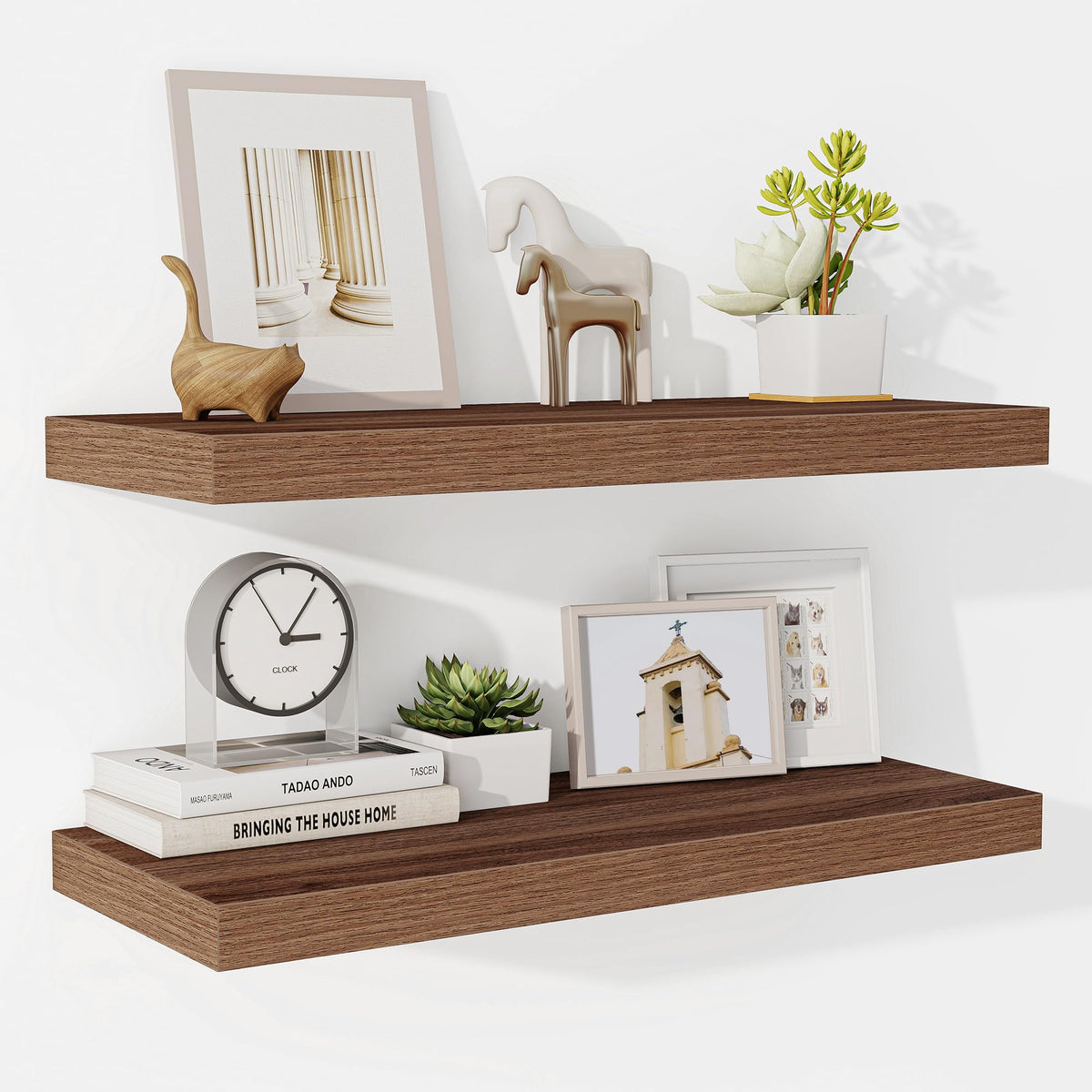 Fun Memories Floating Shelves - 2 Pack 12 Inch Rustic Wooden Wall Shelves - Extra Deeper & Thicker Wall Mounted Storage Shelf for Living Room, Kitchen, Farmhouse - 36" W x 12" D x 1.8" H - Brown