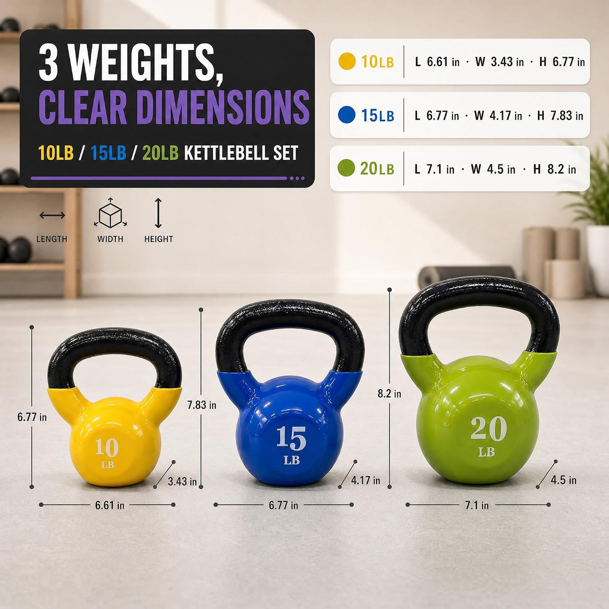 Fitvids 5-50 LB Kettlebells Cast Iron Strength Training Kettlebells for Home Gym Exercises, Single or Set