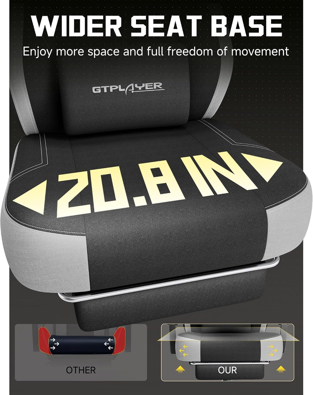 GTPLAYER Big & Tall Gaming Chair, Wide Seat with Footrest, Charcoal