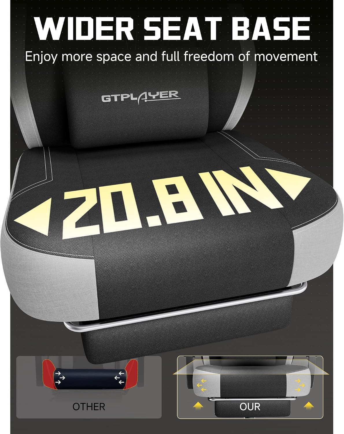 GTPLAYER Big & Tall Gaming Chair, Wide Seat with Footrest, Charcoal