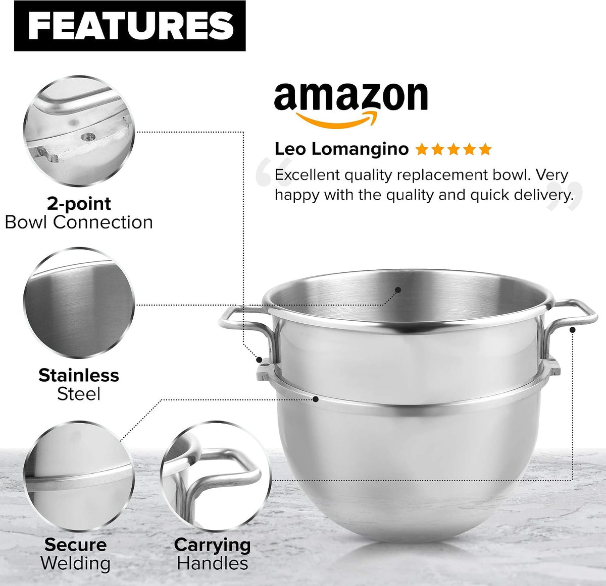 Vollum 30-Quart Commercial Stainless Steel Mixing Bowl for Hobart Mixer - Hobart Equivalent