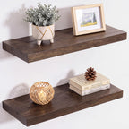 Live Edge Elm Floating Shelves - 24 In Rustic Solid Wood Shelves with Heavy-Duty Invisible Bracket, Wall-Mounted Wooden Shelf for Living Room, Bathroom, Kitchen Storage & Display, Set of 2, Natural