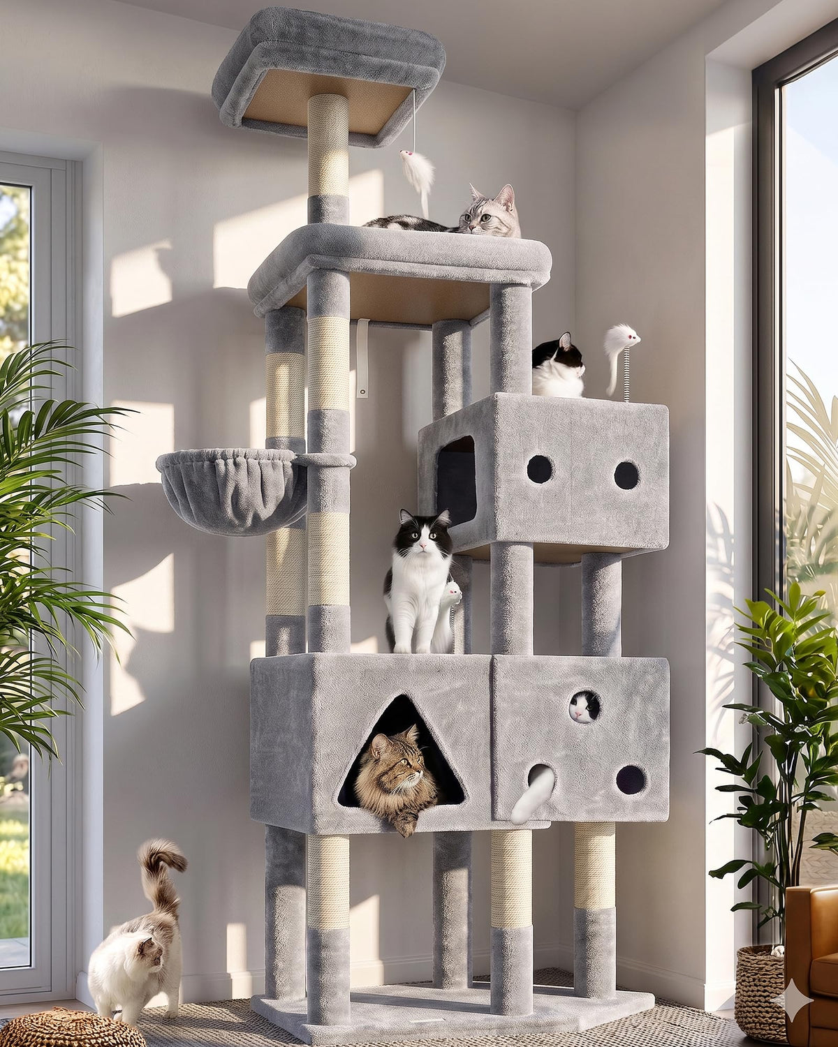 Globlazer Extra Large Cat Tower for Big Cats 20 lbs, 81in, F81, Dark Grey