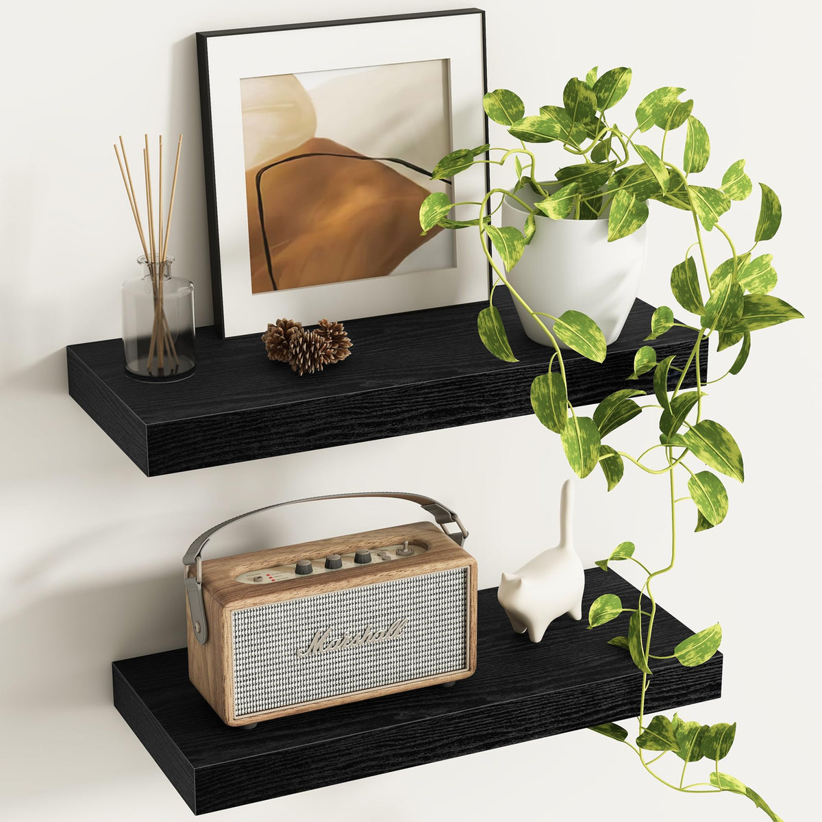 Fun Memories Floating Shelves - 2 Pack 12 Inch Rustic Wooden Wall Shelves - Extra Deeper & Thicker Wall Mounted Storage Shelf for Living Room, Kitchen, Farmhouse - 36" W x 12" D x 1.8" H - Brown