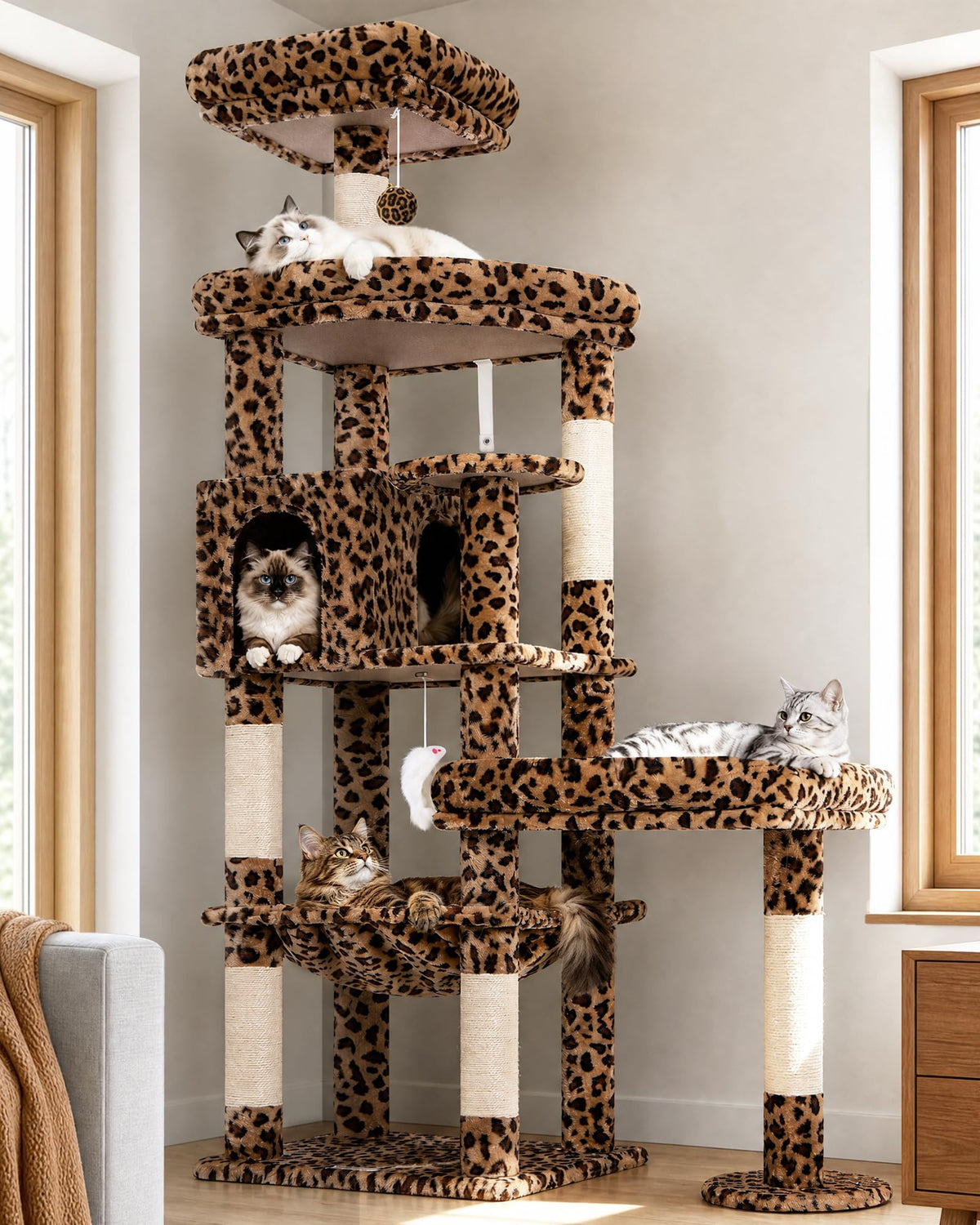 Globlazer 65in Sturdy Cat Tree Tower for Indoor Large Cats, S65, Beige