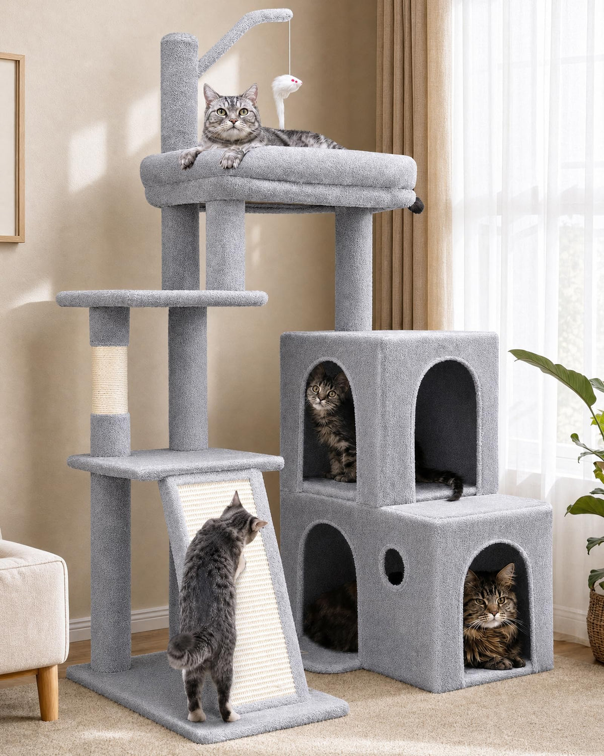 Globlazer Maine Coon Cat Tower for Indoor Adult Cats, F50, Light Grey