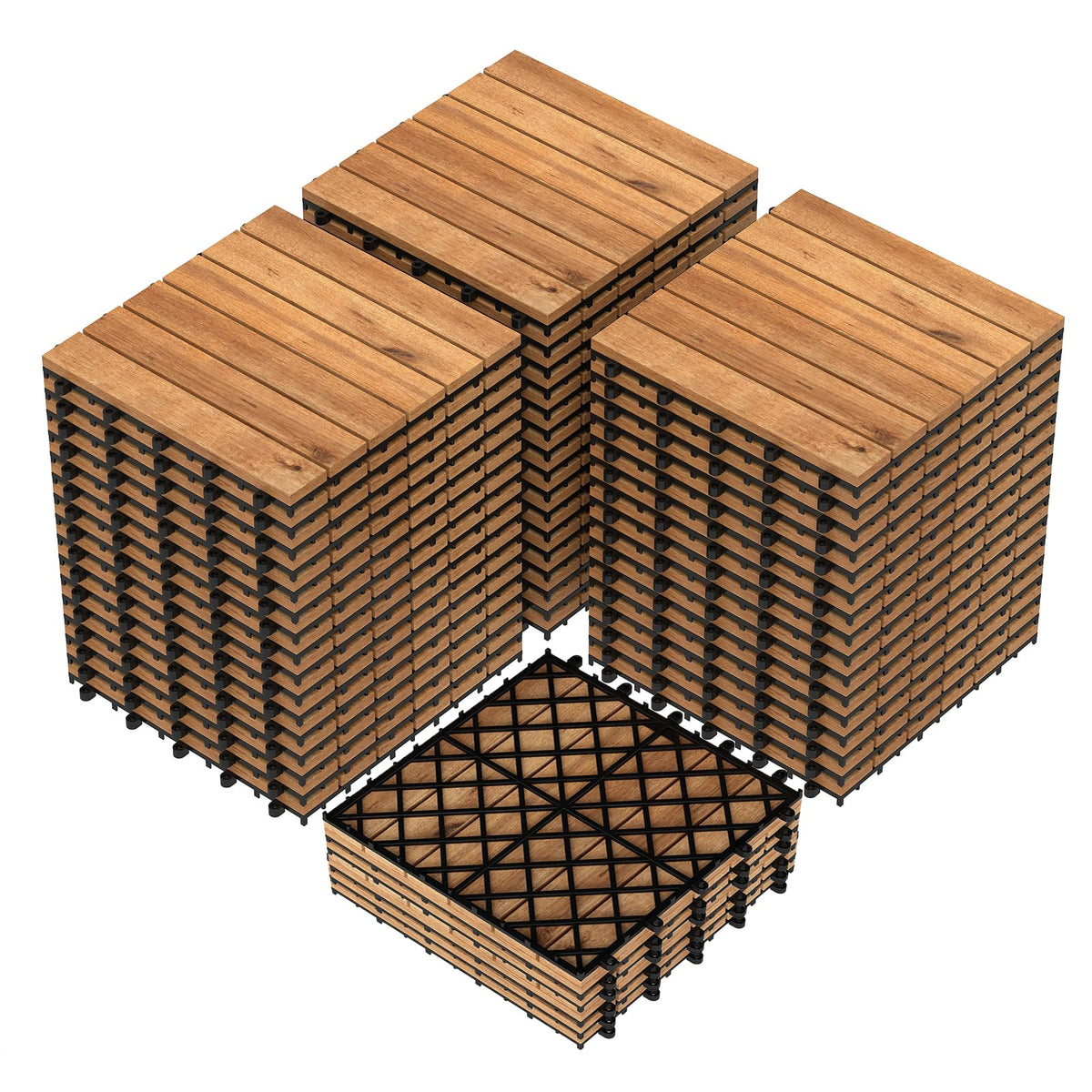 Goplus 12-Pack Acacia Wood Interlocking Deck Tiles (12 PCS,Brick)