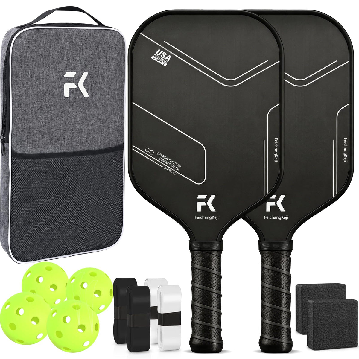 T700 Carbon Fiber Pickleball Paddle Set of 2, 16mm Polypropylene Honeycomb Core, Textured Surface for Spin & Control, Cushioned Grip, USAPA Approved