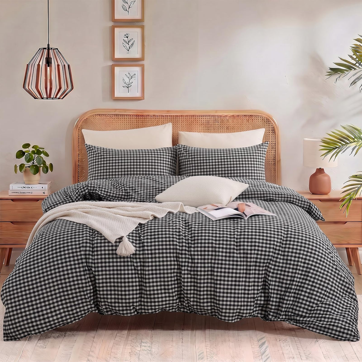 NEXHOME PRO Duvet Cover Set Queen Size Linen Look Textured 100% Washed Cotton Duvet Cover Burgundy Dark Red 3 Pieces Bedding Set with Zipper Closure,Breathable, Soft Organic Natural(No Comforter)