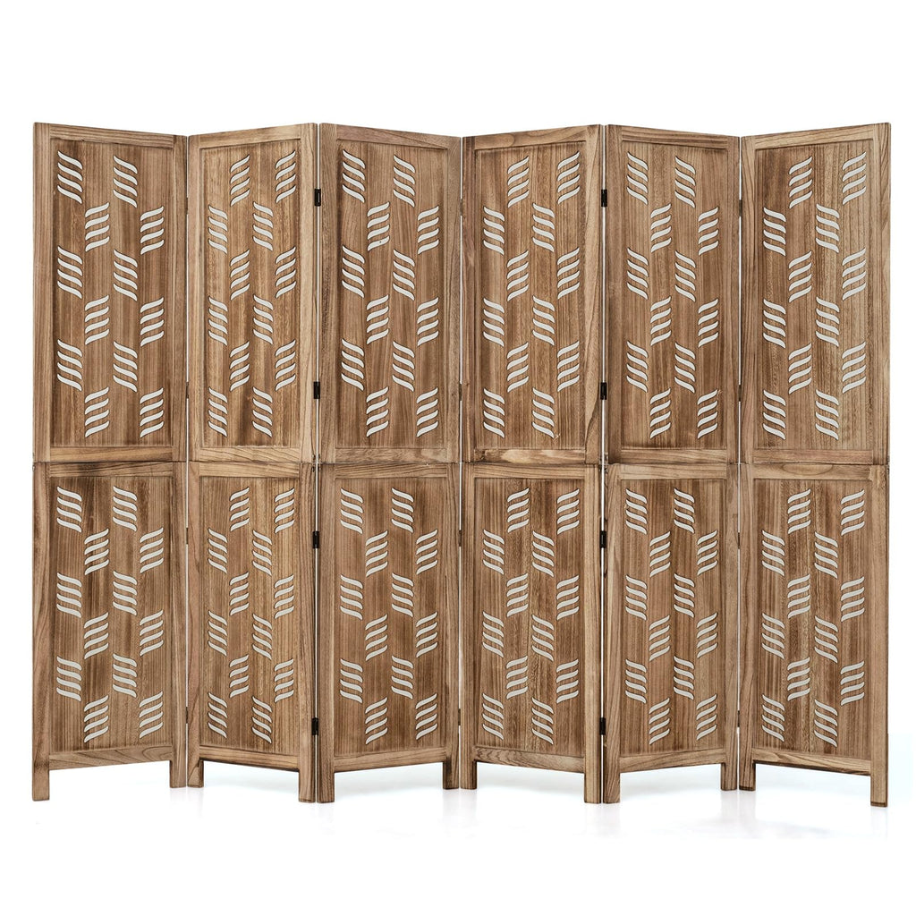 GIANTEX 3 Panel Folding Room Divider with Mesh Window, Distressed Brown