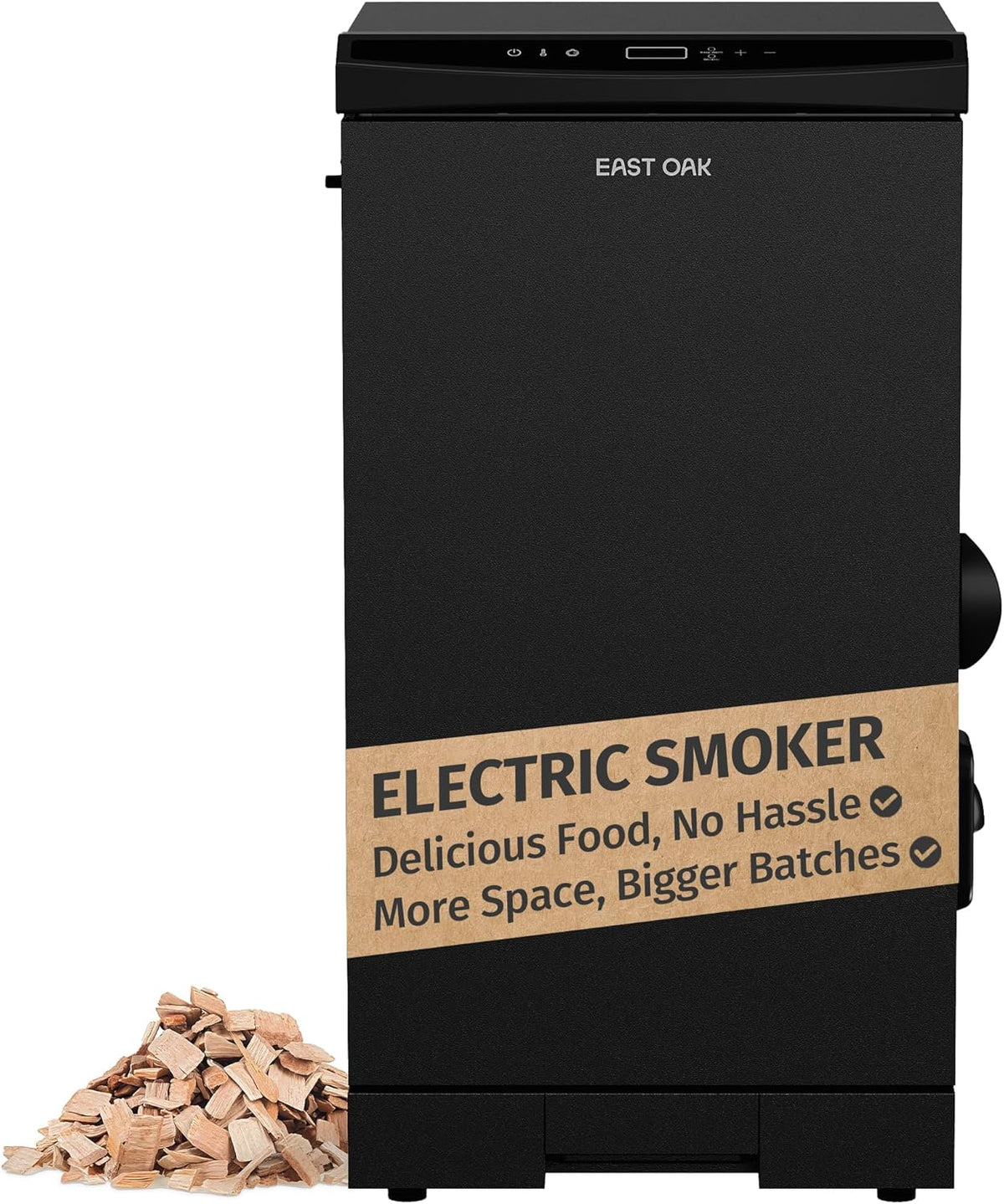 EAST OAK 30" Outdoor Electric Smoker with Side Chip Loader for up to 6x Longer on a Single Load, 725 sq in Large Cooking Area, Digital 12-Hr Timer & Easy-Rolling Wheels, Matte Black