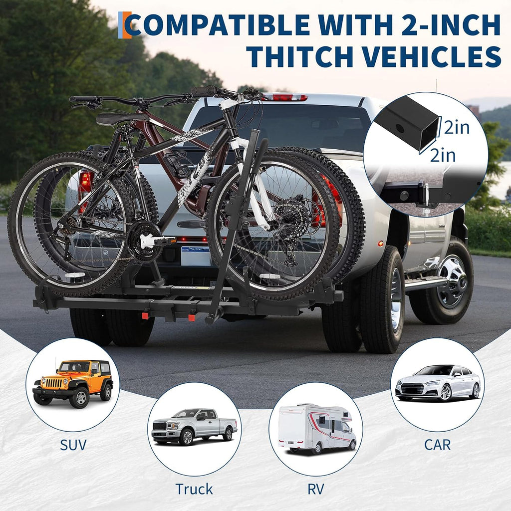 E-Bike Rack for 2-Bike, 200lbs Heavy Duty Hitch Mount Bike Carrier with Anti-Wobble System, Fits 5" Fat Tires, Tilting & Folding Design, 2" Receiver