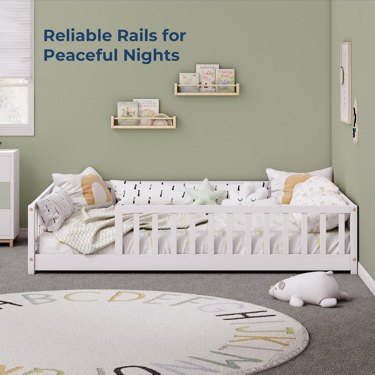 Full Montessori Floor Bed with Rails
