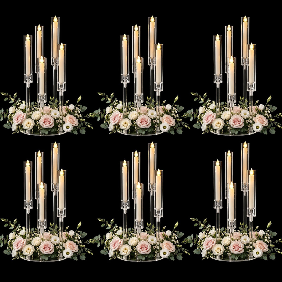 5PCS Acrylic Candelabra for Table Centerpieces,5 Arm Candle Stick Candle Holder Bulk for Wedding Party Birthday Baby Shower Christmas Decor candelabros para centros de mesa Fit 0.8 LED Candle