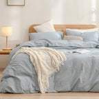 BESTOUCH Cotton Solid Duvet Cover Set Linen Feel Cornflower Blue Queen