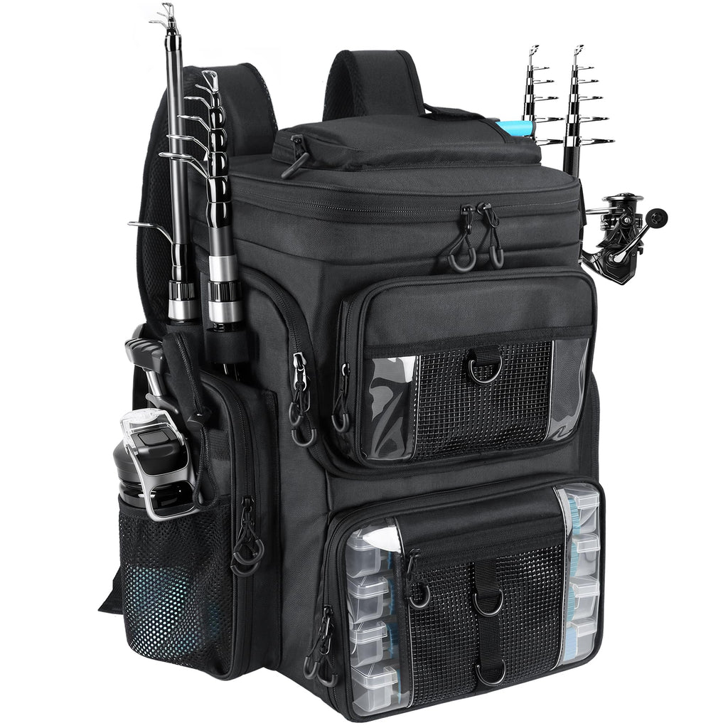Fishing Tackle Backpack,55L Large Tackle Bag with 4 Rod Holders,Camouflage