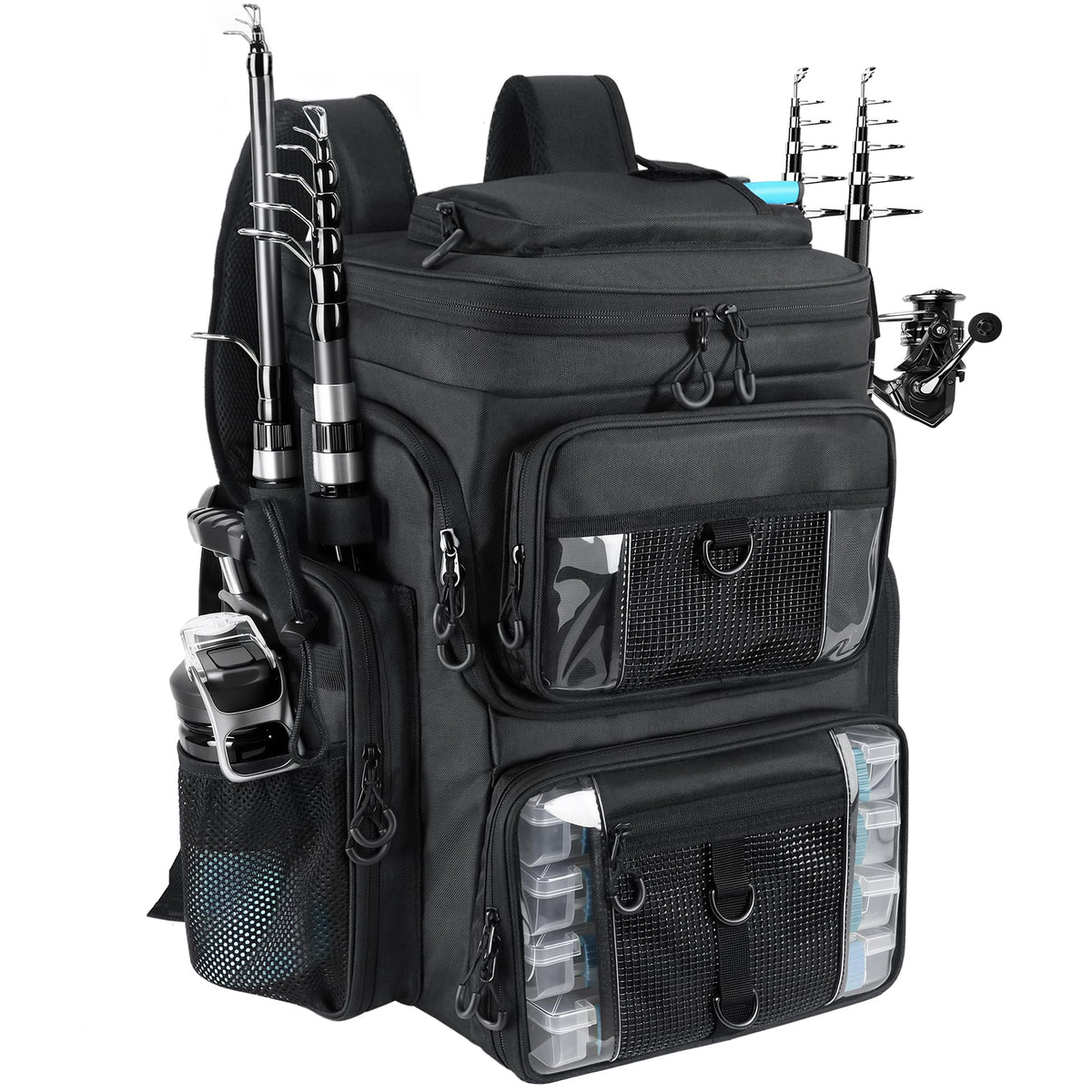 Fishing Tackle Backpack,55L Large Tackle Bag with 4 Rod Holders,Camouflage