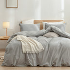 BESTOUCH Cotton Solid Duvet Cover Set Linen Feel Cornflower Blue Queen