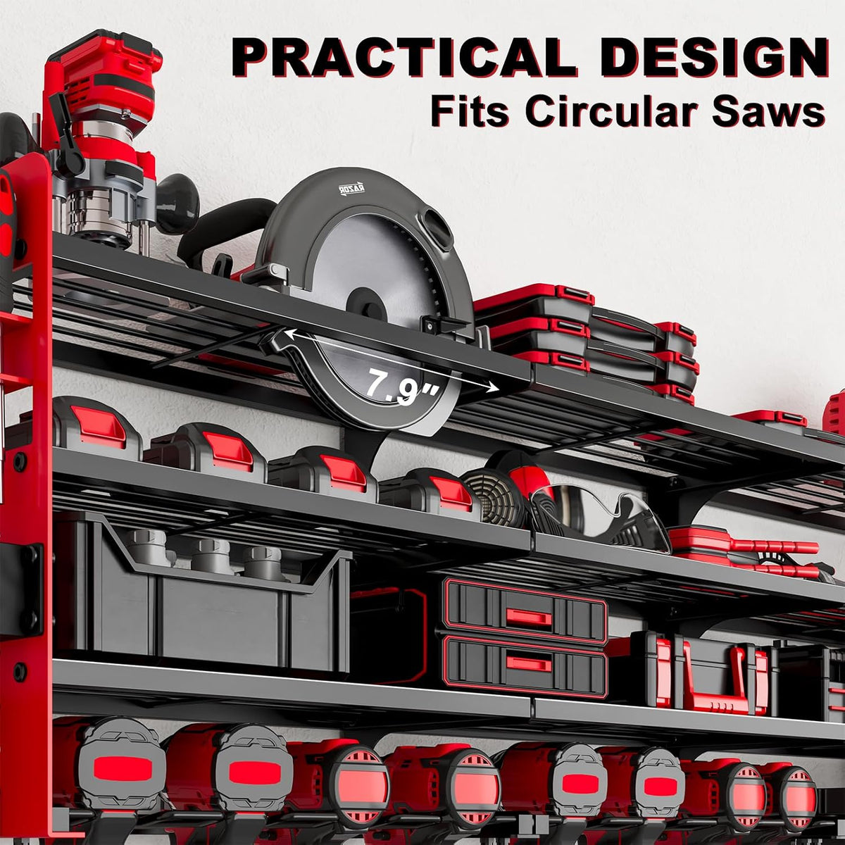 Power Tool Organizer Wall Mount, 12-Drill 4-Tier Charging Station, Red
